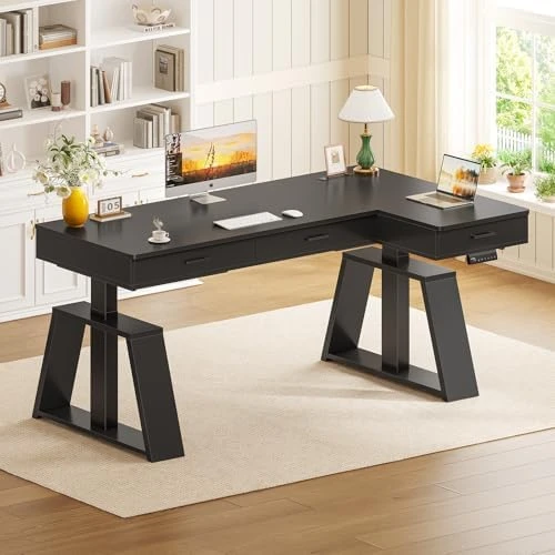 L Shaped Electric Standing Desk with Drawers — Standing Desk, SEDETA