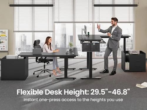 L Shaped Electric Standing Desk with File Cabinet — Standing Desk, SEDETA