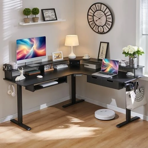L-Shaped Electric Standing Desk — Standing Desk, RedLemon