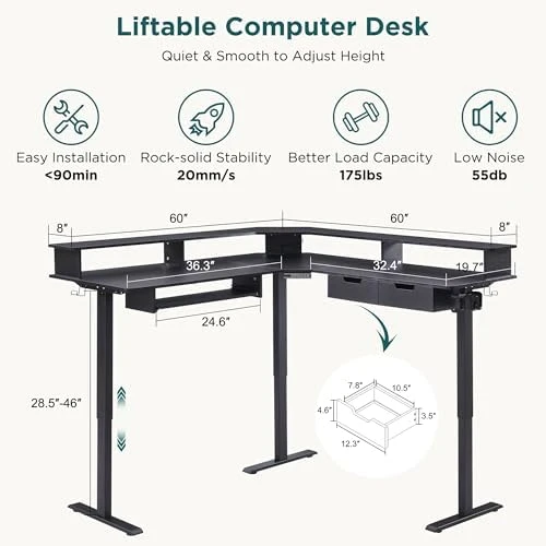 L-Shaped Electric Standing Desk — Standing Desk, RedLemon