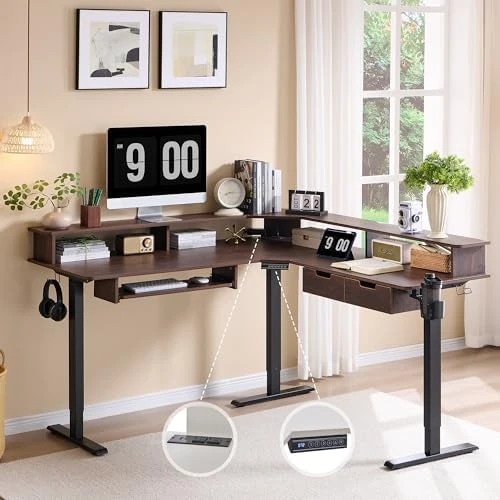 L-Shaped Electric Standing Desk — Standing Desk, RedLemon