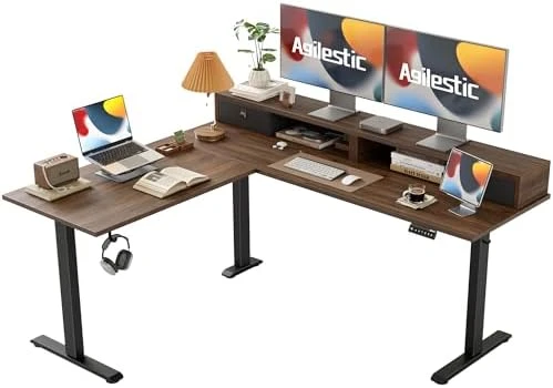 L Shaped Standing Desk 63 x 55 inch Adjustable Height, Electric Corner Standing Desk, Sit Stand Computer Table with... — Standing Desk, Agilestic