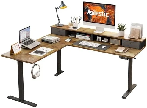 L Shaped Standing Desk 63 x 55 inch Adjustable Height, Electric Corner Standing Desk, Sit Stand Computer Table with... — Standing Desk, Agilestic