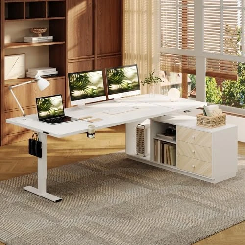 L-Shaped Standing Desk with Drawers — Standing Desk, FLEXISPOT