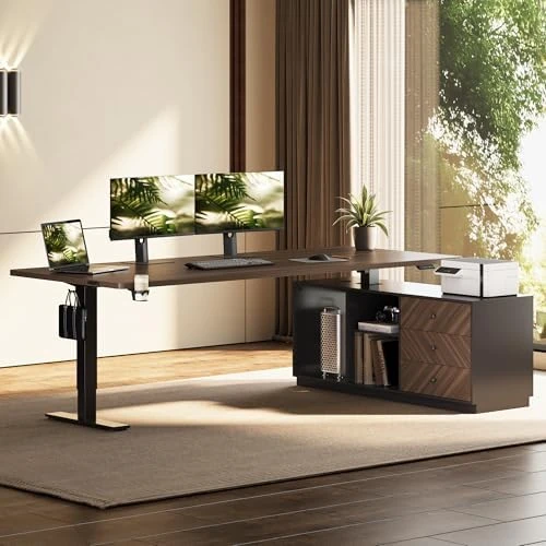 L-Shaped Standing Desk with Drawers — Standing Desk, FLEXISPOT