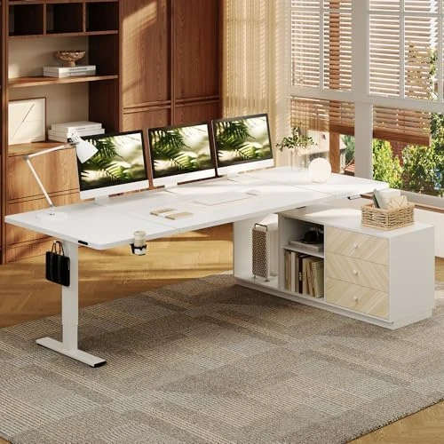 L-Shaped Standing Desk with Drawers — Standing Desk, FLEXISPOT