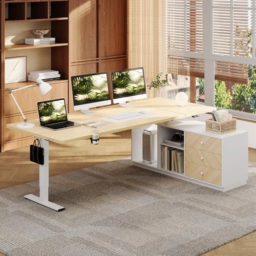 L-Shaped Standing Desk with Drawers — Standing Desk, FLEXISPOT