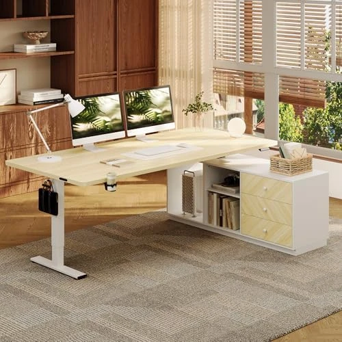 L-Shaped Standing Desk with Drawers — Standing Desk, FLEXISPOT