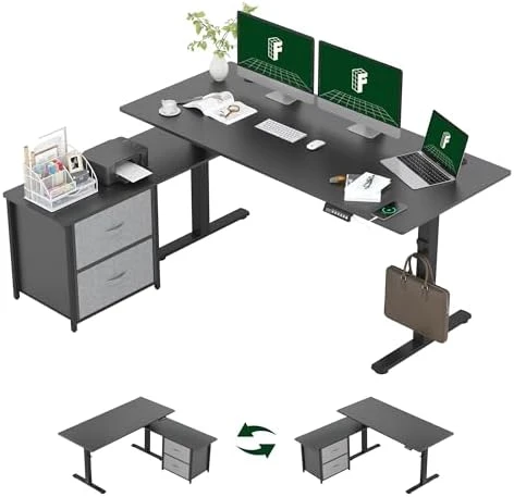 L-Shaped Standing Desk with Drawers — Standing Desk, FLEXISPOT