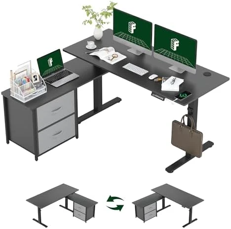 L-Shaped Standing Desk with Drawers — Standing Desk, FLEXISPOT