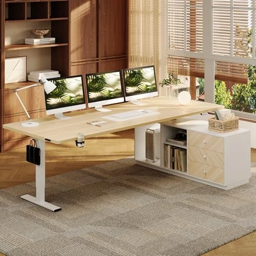 L-Shaped Standing Desk with Drawers — Standing Desk, FLEXISPOT