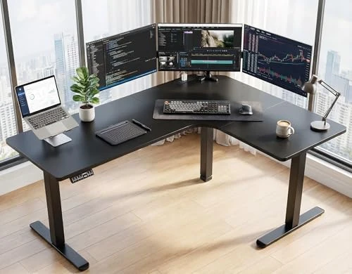 L-Shaped Standing Desk with Power Outlets — Standing Desk, HUANUO