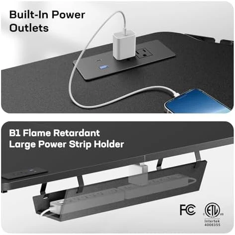 L-Shaped Standing Desk with Power Outlets — Standing Desk, HUANUO