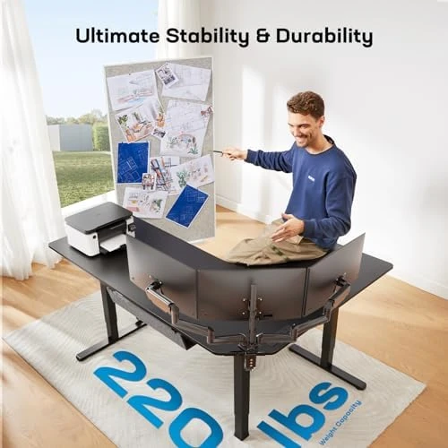 L-Shaped Standing Desk with Power Outlets — Standing Desk, HUANUO