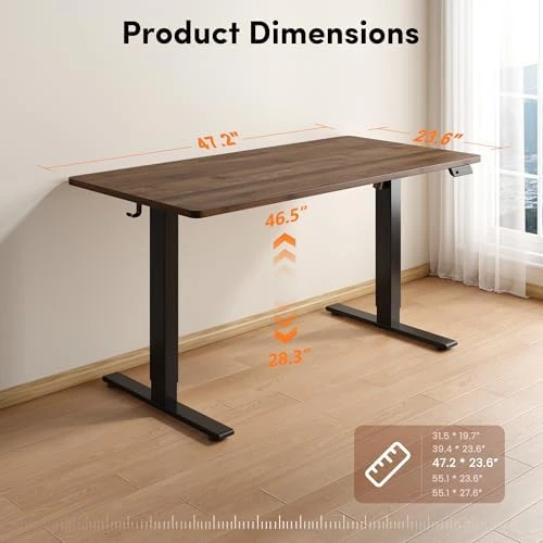 One-Piece Standing Desk 48 x 24 Electric Height Adjustable Computer Desk — Standing Desk, CubiCubi