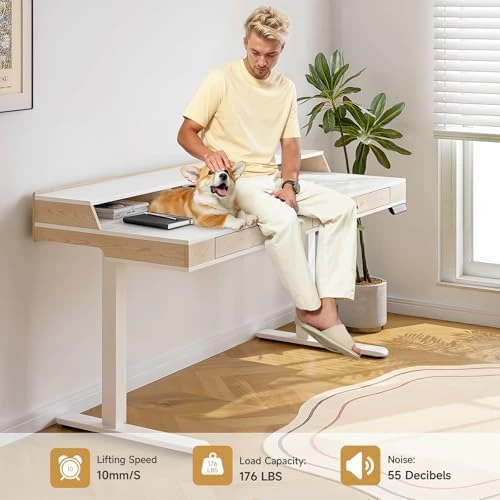 Standing Desk with Drawers, 63x23.6 Inch Electric Stand Up Desk with Storage Shelf and Memory Controller — Standing Desk, ONBRILL