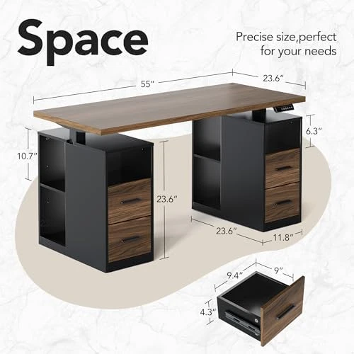 Standing Desk with Drawers — Standing Desk, HUANUO