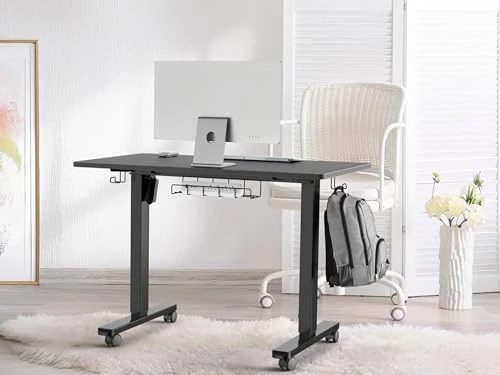 40-Inch Mobile Electric Height Adjustable Sit to Stand Desk with Drawer, Hanging Hooks and Cable Management — Standing Desk, SHW