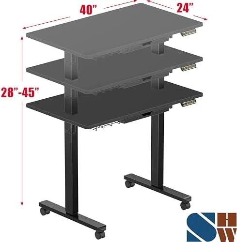 40-Inch Mobile Electric Height Adjustable Sit to Stand Desk with Drawer, Hanging Hooks and Cable Management — Standing Desk, SHW