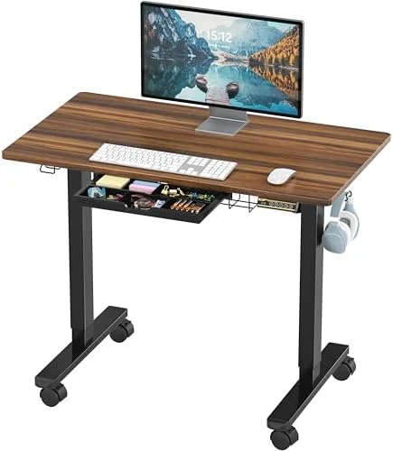 40-Inch Mobile Electric Height Adjustable Sit to Stand Desk with Drawer, Hanging Hooks and Cable Management — Standing Desk, SHW