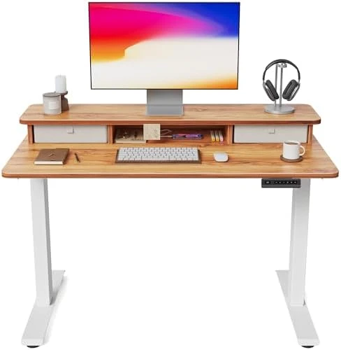 40 x 24 Inch Height Adjustable Electric Standing Desk with Double Drawer — Standing Desk, FEZIBO