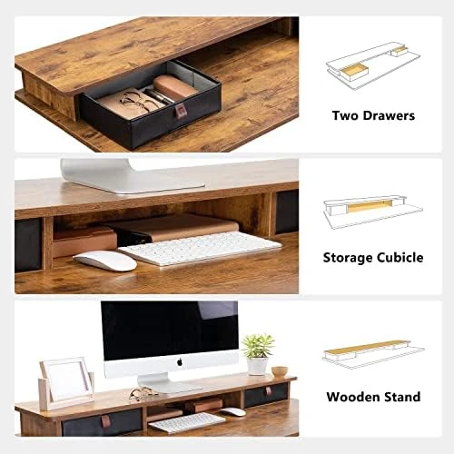 48 x 24 Inch Height Adjustable Electric Standing Desk with Double Drawer and Storage Shelf — Standing Desk, FEZIBO