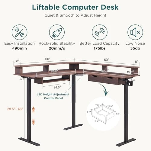 60 Inches L Shaped Electric Standing Desk — Standing Desk, RedLemon