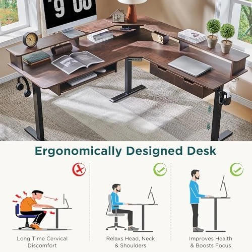 60 Inches L Shaped Electric Standing Desk — Standing Desk, RedLemon