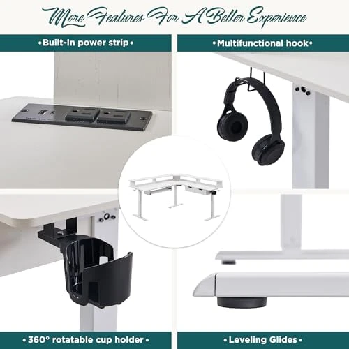 60 Inches L Shaped Electric Standing Desk — Standing Desk, RedLemon