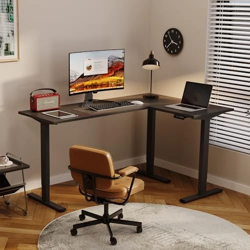 Electric Height Adjustable 3-Leg L Shaped Standing Desk Frame — Standing Desk, SANODESK