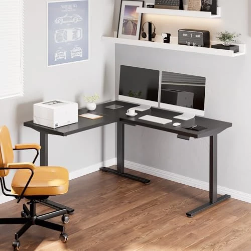 Electric Height Adjustable 3-Leg L Shaped Standing Desk Frame — Standing Desk, SANODESK