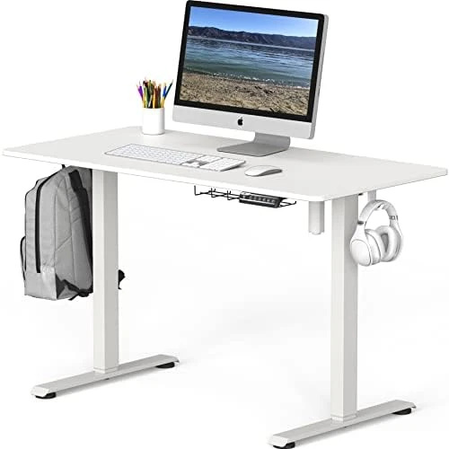 Electric Height Adjustable Sit to Stand Desk with Hanging Hooks and Cable Management — Standing Desk, SHW
