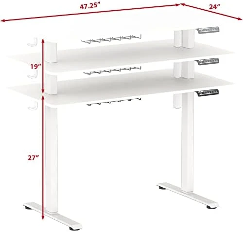 Electric Height Adjustable Sit to Stand Desk with Hanging Hooks and Cable Management — Standing Desk, SHW