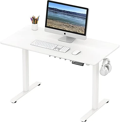 Electric Height Adjustable Sit to Stand Desk with Hanging Hooks and Cable Management — Standing Desk, SHW