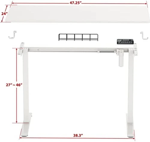 Electric Height Adjustable Sit to Stand Desk with Hanging Hooks and Cable Management — Standing Desk, SHW