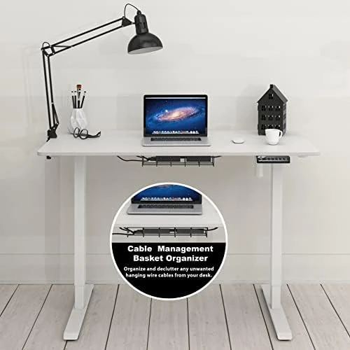 Electric Height Adjustable Sit to Stand Desk with Hanging Hooks and Cable Management — Standing Desk, SHW