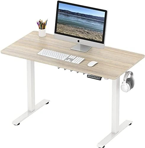 Electric Height Adjustable Sit to Stand Desk with Hanging Hooks and Cable Management — Standing Desk, SHW