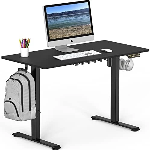 Electric Height Adjustable Sit to Stand Desk with Hanging Hooks and Cable Management — Standing Desk, SHW