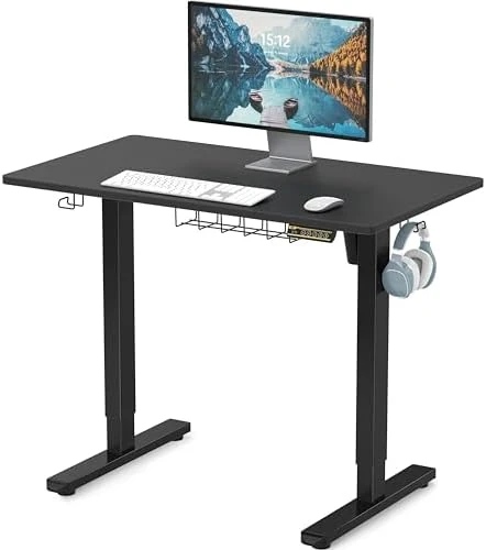 Electric Height Adjustable Sit to Stand Desk with Hanging Hooks and Cable Management — Standing Desk, SHW