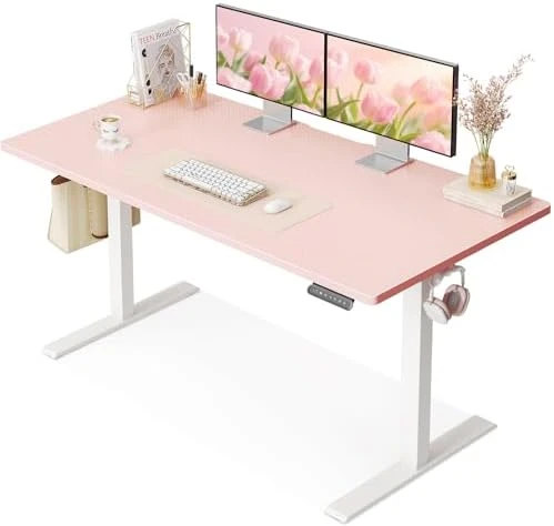 Electric Height Adjustable Standing Desk, 48 Inch Pink Computer Desk for Women Girls, Sit Stand Table for Home, Office,... — Standing Desk, OffiGo