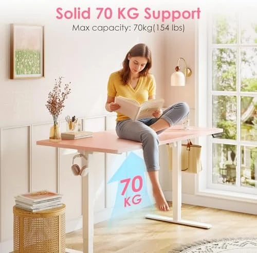 Electric Height Adjustable Standing Desk, 48 Inch Pink Computer Desk for Women Girls, Sit Stand Table for Home, Office,... — Standing Desk, OffiGo