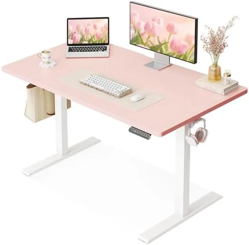 Electric Height Adjustable Standing Desk, 48 Inch Pink Computer Desk for Women Girls, Sit Stand Table for Home, Office,... — Standing Desk, OffiGo