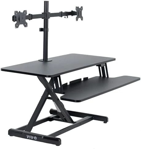 Electric Height Adjustable Standing Desk Converter with Dual Monitor Stand — Standing Desk, VIVO