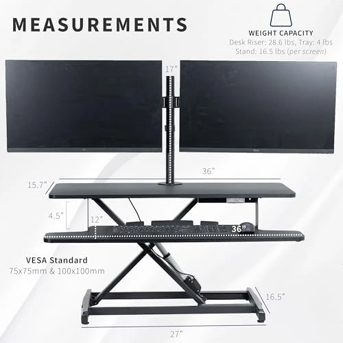 Electric Height Adjustable Standing Desk Converter with Dual Monitor Stand — Standing Desk, VIVO