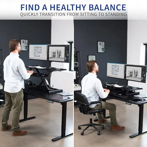Electric Height Adjustable Standing Desk Converter with Dual Monitor Stand — Standing Desk, VIVO