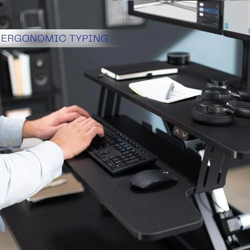 Electric Height Adjustable Standing Desk Converter with Dual Monitor Stand — Standing Desk, VIVO