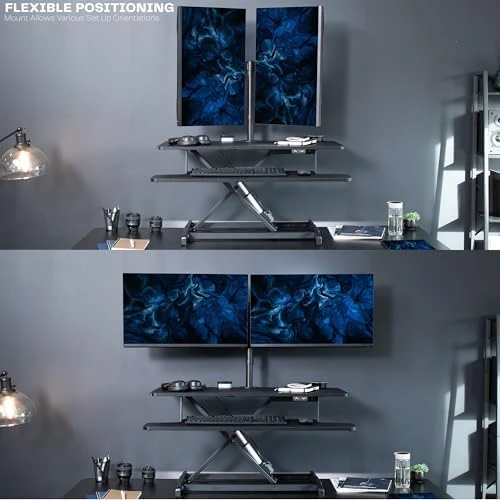 Electric Height Adjustable Standing Desk Converter with Dual Monitor Stand — Standing Desk, VIVO