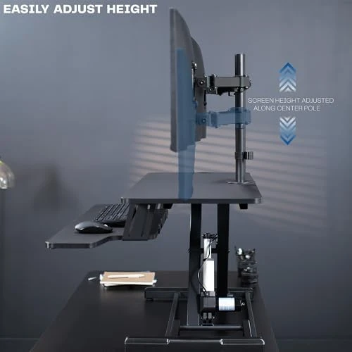 Electric Height Adjustable Standing Desk Converter with Dual Monitor Stand — Standing Desk, VIVO