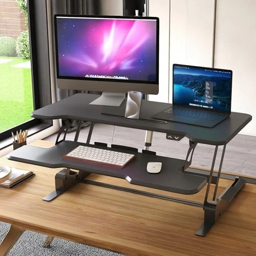 Electric Standing Desk Converter with 38" Tabletop — Standing Desk, Mount-It!