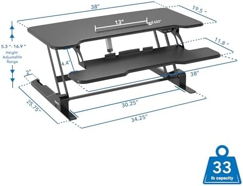 Electric Standing Desk Converter with 38" Tabletop — Standing Desk, Mount-It!